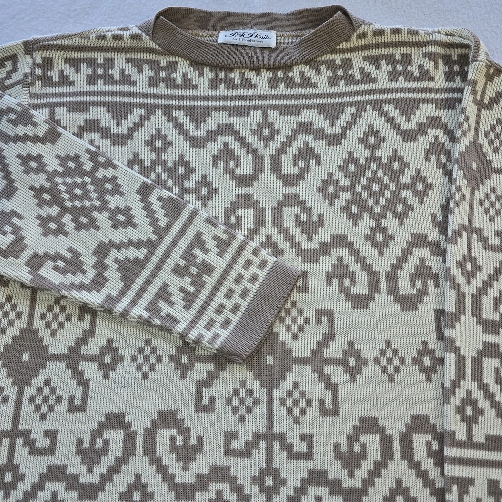 IFI Knits Vintage 80s Sweater M Geometric Nordic Fair Isle Earth Tone Knitwear - Picture 1 of 11